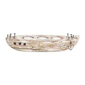 Portavelas grande barco fabricado en madera