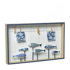 Portafotos decorativo de madera con peces de cerámica