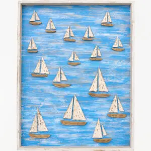 Cuadro de madera con un paisaje marinero de veleros