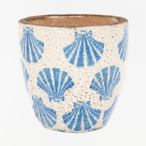 Tiesto pequeño de terracota con conchas azules
