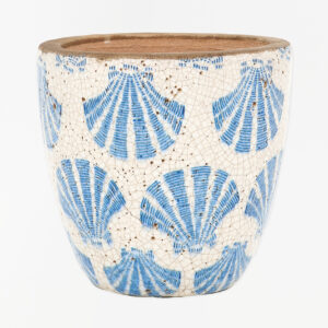 Tiesto mediano de terracota con conchas azules