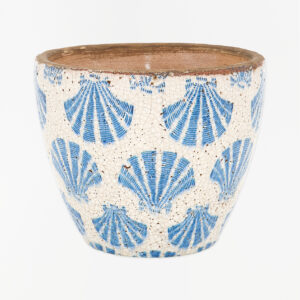 Tiesto grande de terracota con conchas azules