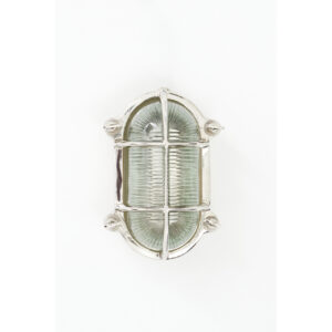 Aplique vintage de aluminio y vidrio ovalado