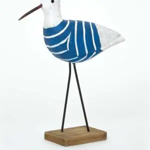 Pájaro de madera a rayas con base