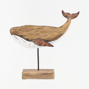 Pequeña ballena de madera envejecida con base