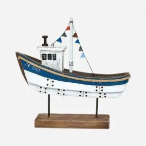 Barco de madera decorativo con base