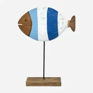 Pez de madera a rayas con base