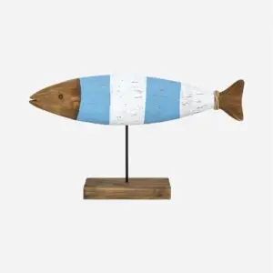 Pez decorativo de madera a rayas con base