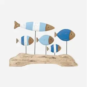 Banco de Peces de Madera Decorativo con Base