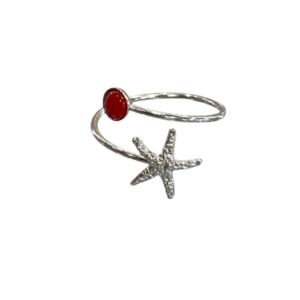 Anillo mediterraneo cabujon 4mm estrella plata regulable